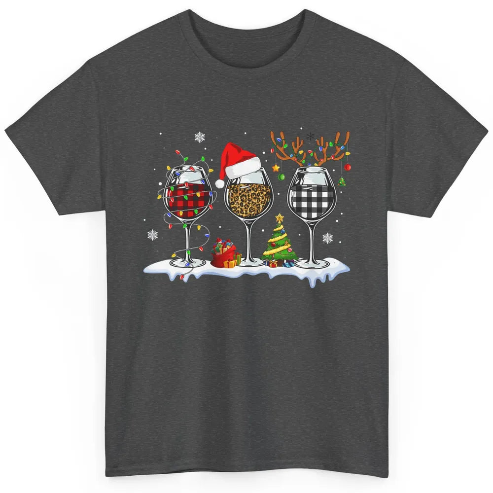 Merry Christmas Funny Red Wine Glass Santa Hat Reindeer Xmas Classic Unisex T-Shirt