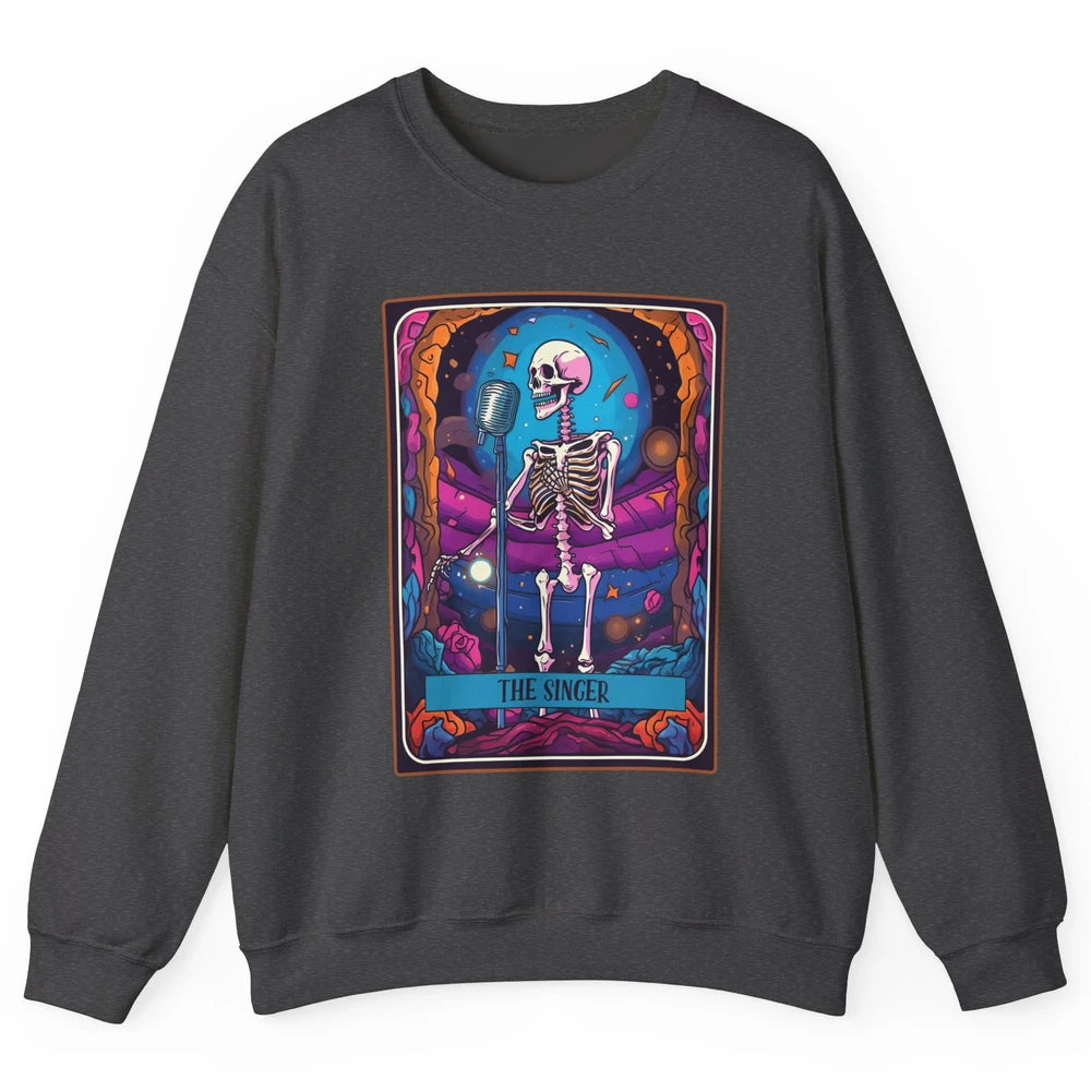 Retro Skeleton Singing The Singer Tarot Card Halloween Unisex Crewneck Sweatshirt