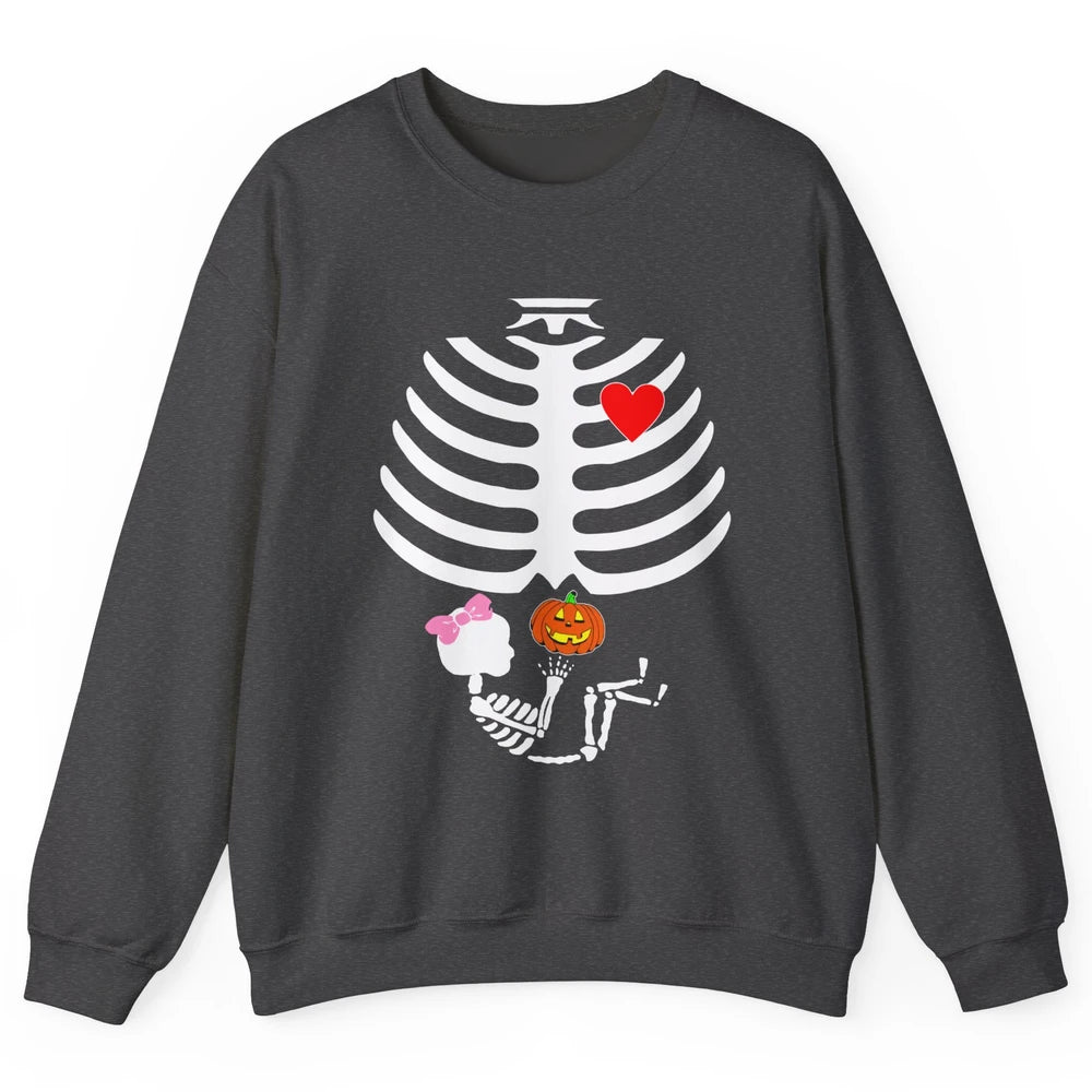 Baby Girl Skeleton Pregnancy Reveal Halloween Mom Costume Unisex Crewneck Sweatshirt