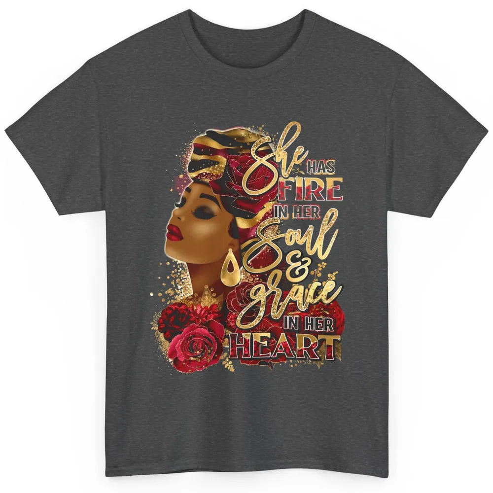 Floral Black Woman She Has Fire In Her Soul Afro Religious Classic Unisex T-Shirt