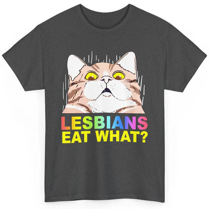 Funny Black Cat Lesbians Eat What LGBTQ Sarcastic Cat Mom Classic Unisex T-Shirt