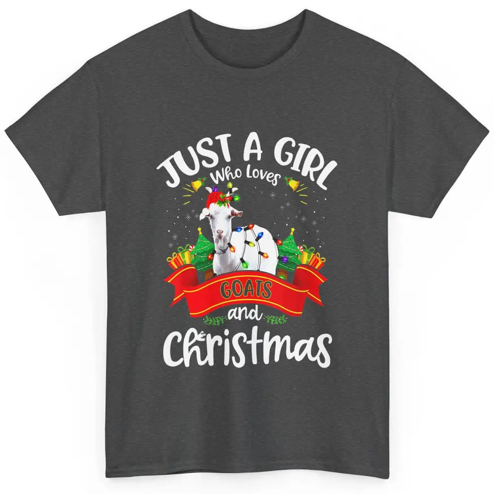 Merry Christmas Just Girl Loves Goat And Xmas Tree Lights Classic Unisex T-Shirt