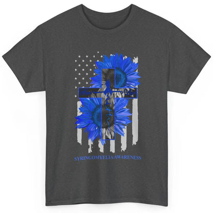 Syringomyelia Awareness Faith Hope Love Blue Ribbon US Flag Classic Unisex T-Shirt