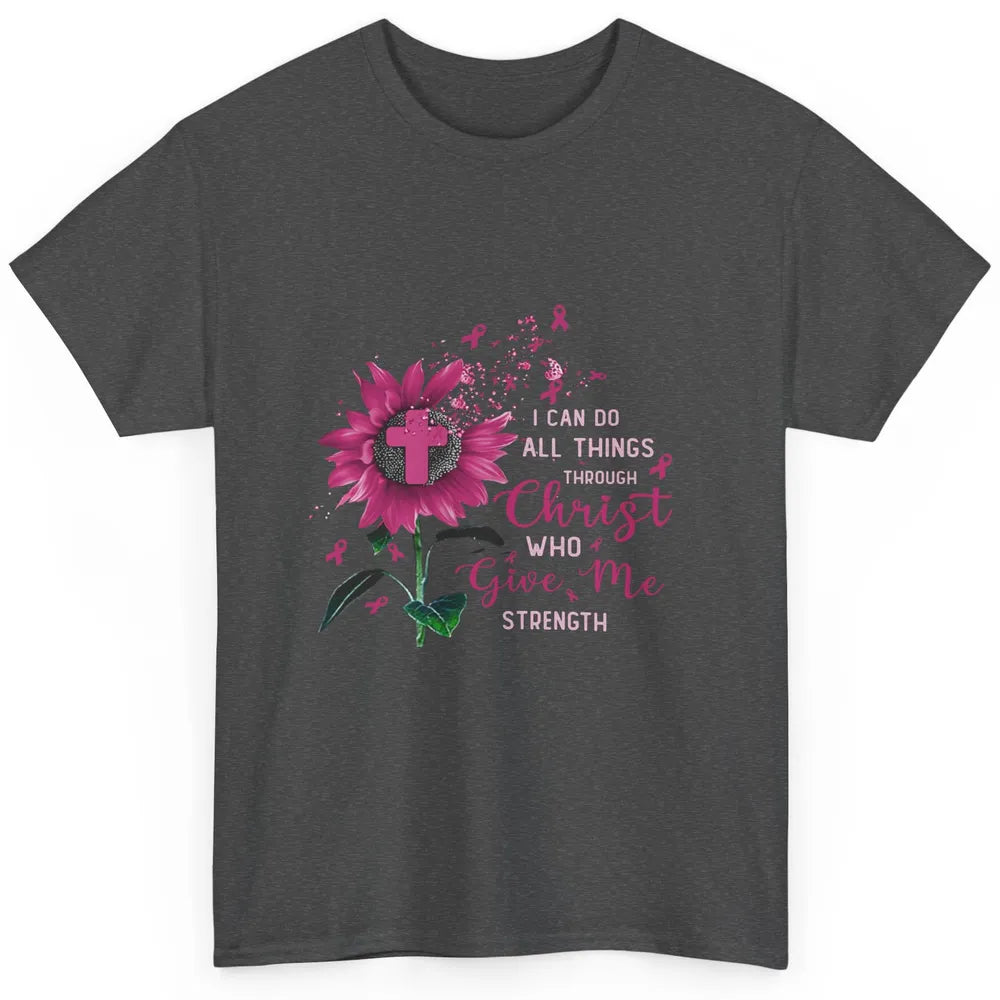 Breast Cancer Month Sunflower God Strength Cross Pink Ribbon Classic Unisex T-Shirt