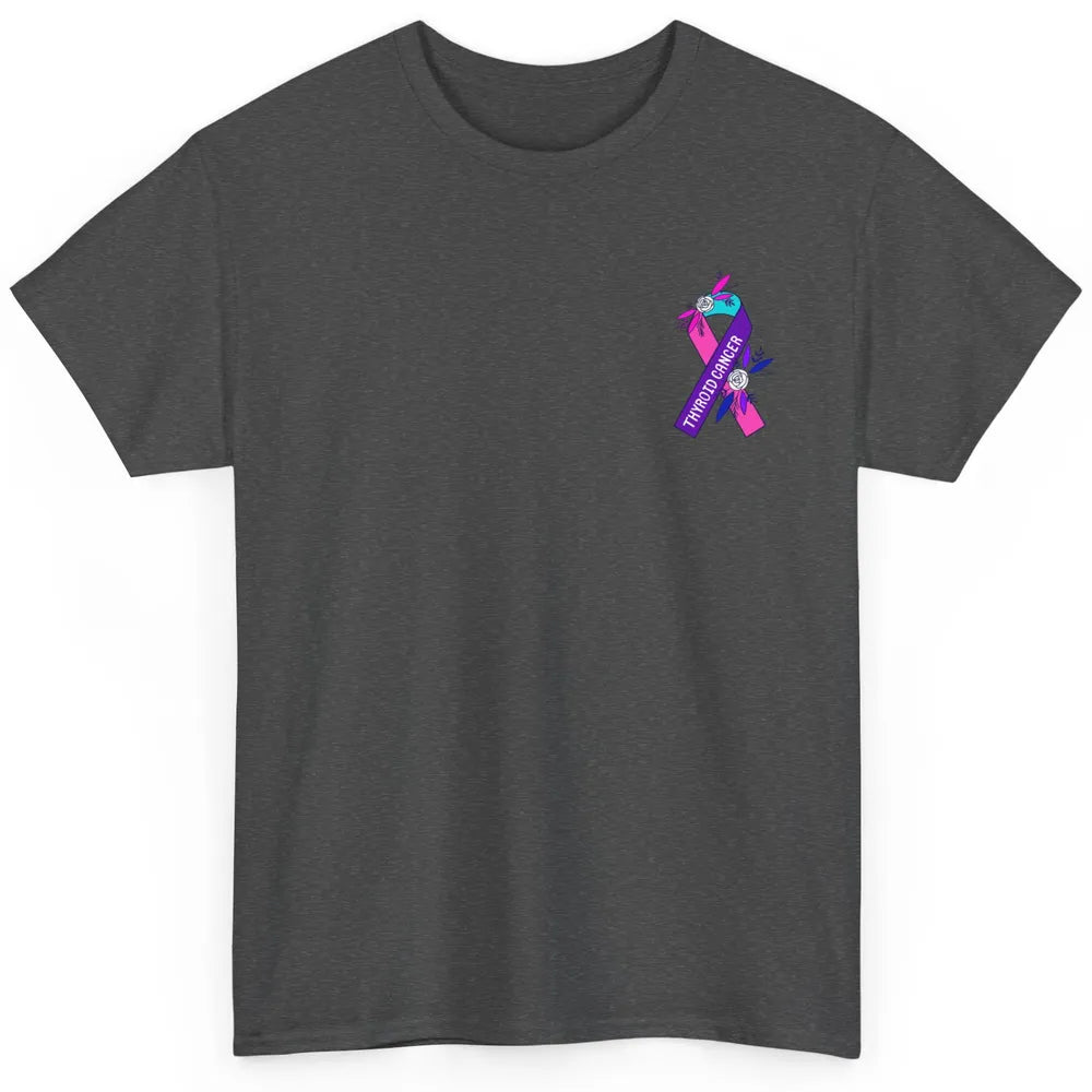 Thyroid Cancer Awareness Purple Pink Ribbon Pocket Size Gift Classic Unisex T-Shirt