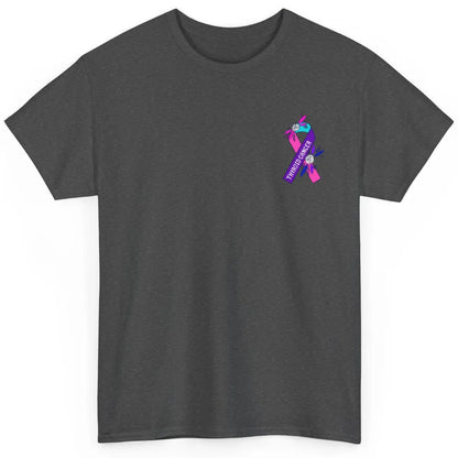 Thyroid Cancer Awareness Purple Pink Ribbon Pocket Size Gift Classic Unisex T-Shirt