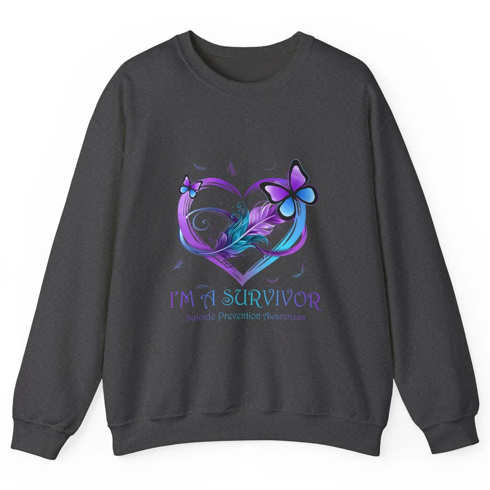 Survivor Purple Teal Heart Love Suicide Prevention Awareness Unisex Crewneck Sweatshirt