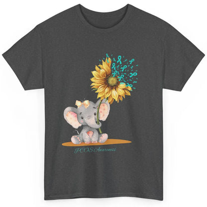 Sunflower Baby Elephant PCOS Awareness Teal Ribbon Elephant Classic Unisex T-Shirt