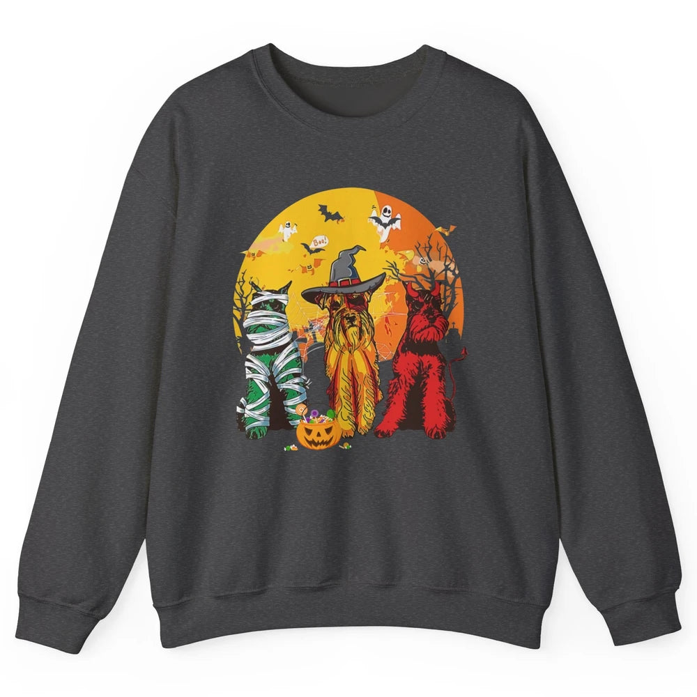 Vintage Schnauzer Witch Pumpkin Halloween Costume Dog Mom Unisex Crewneck Sweatshirt