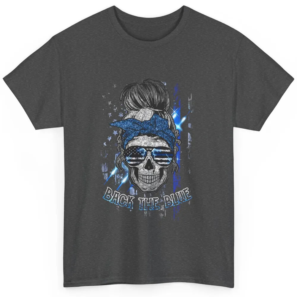 Back The Blue Police American Flag Skull Lady 4th of July Classic Unisex T-Shirt