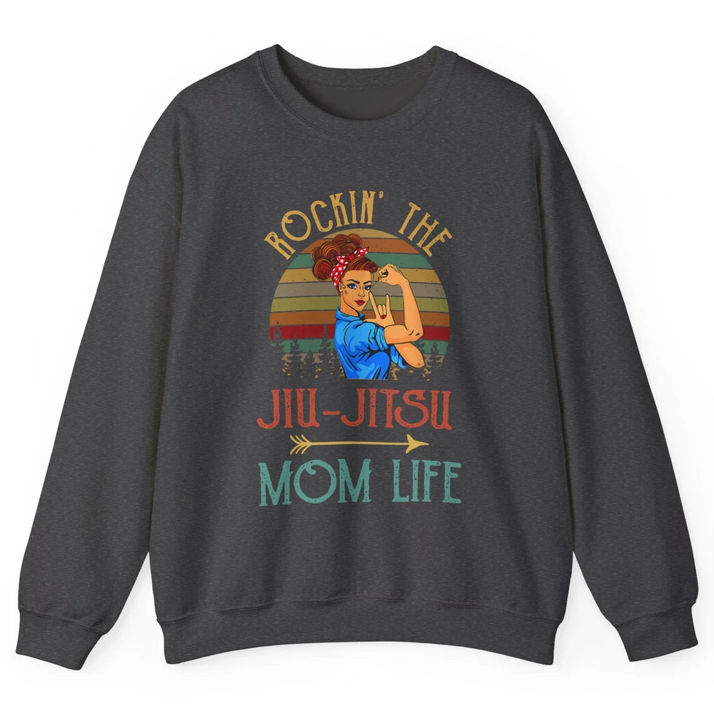 Vintage Messy Bun Jiu Jitsu Mom Life Taekwondo Martial Art Unisex Crewneck Sweatshirt