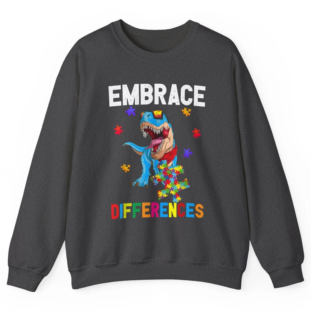 Autism Awareness Dinosaur Puzzle Piece Embrace Differences Unisex Crewneck Sweatshirt