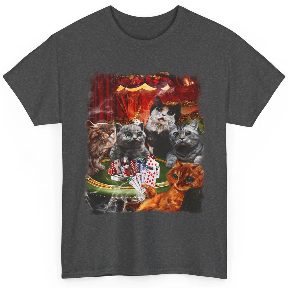 Funny Cat Playing Poker Cards Humor Sarcastic Kitten Gambler Dealer Classic Unisex T-Shirt