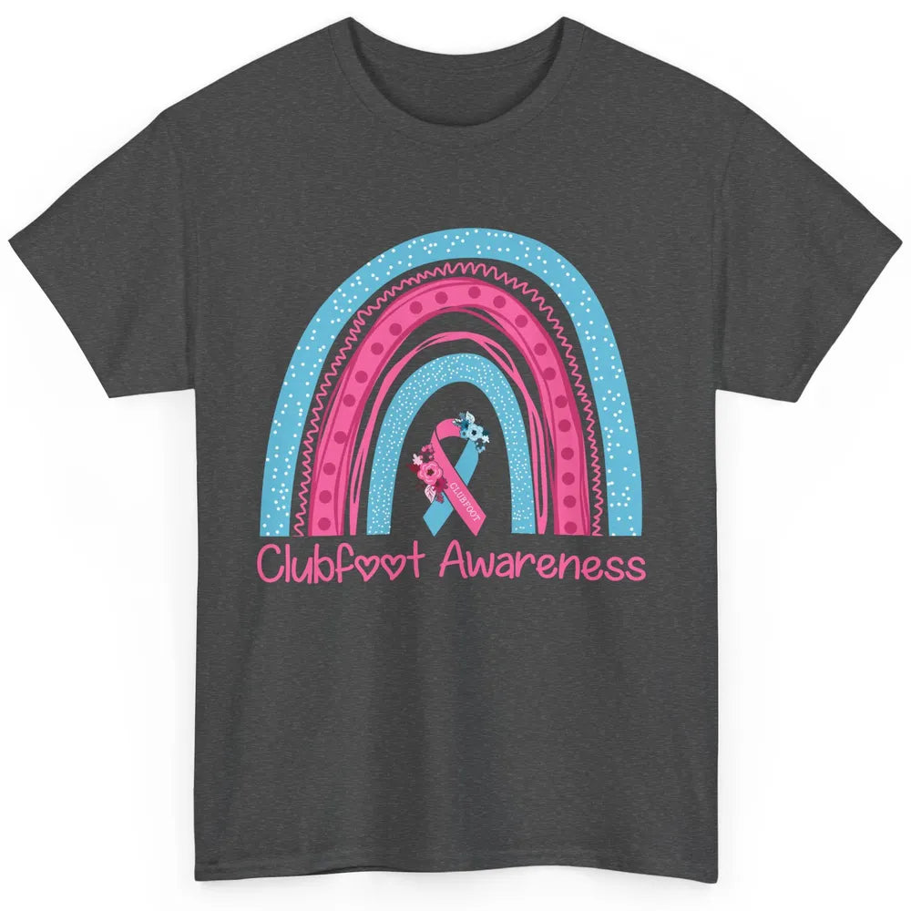 Clubfoot Awareness Support Pink Blue Ribbon Rainbow Clubfoot Classic Unisex T-Shirt