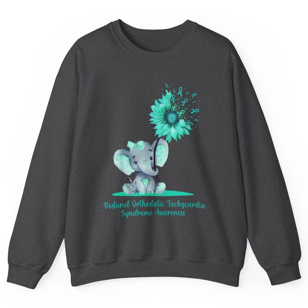 Sunflower Baby Elephant POTS Awareness Turquoise Ribbon Unisex Crewneck Sweatshirt