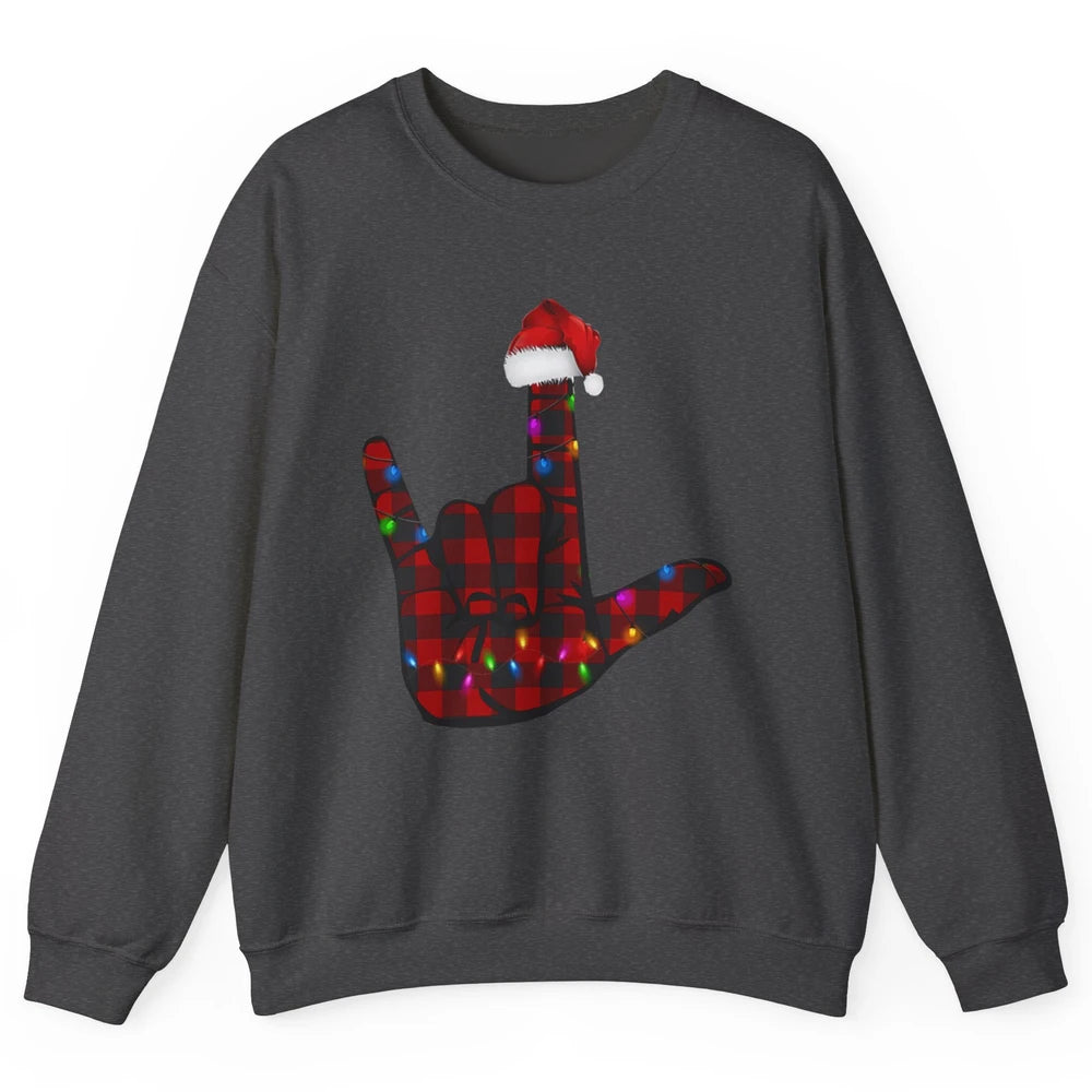 Merry Christmas Hand Sign Language Deaf Xmas Santa Hat ASL Unisex Crewneck Sweatshirt