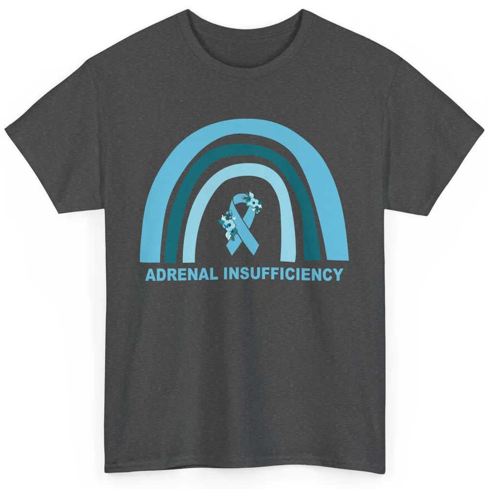 Adrenal Insufficiency Awareness Floral Blue Ribbon Rainbow Classic Unisex T-Shirt