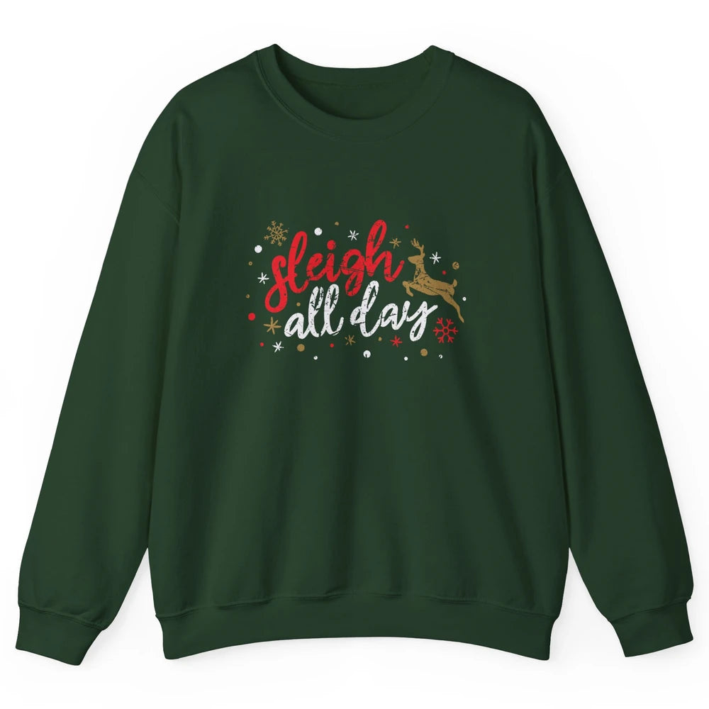 Sleigh All Day Xmas Reindeer Retro Merry Christmas Lights Unisex Crewneck Sweatshirt