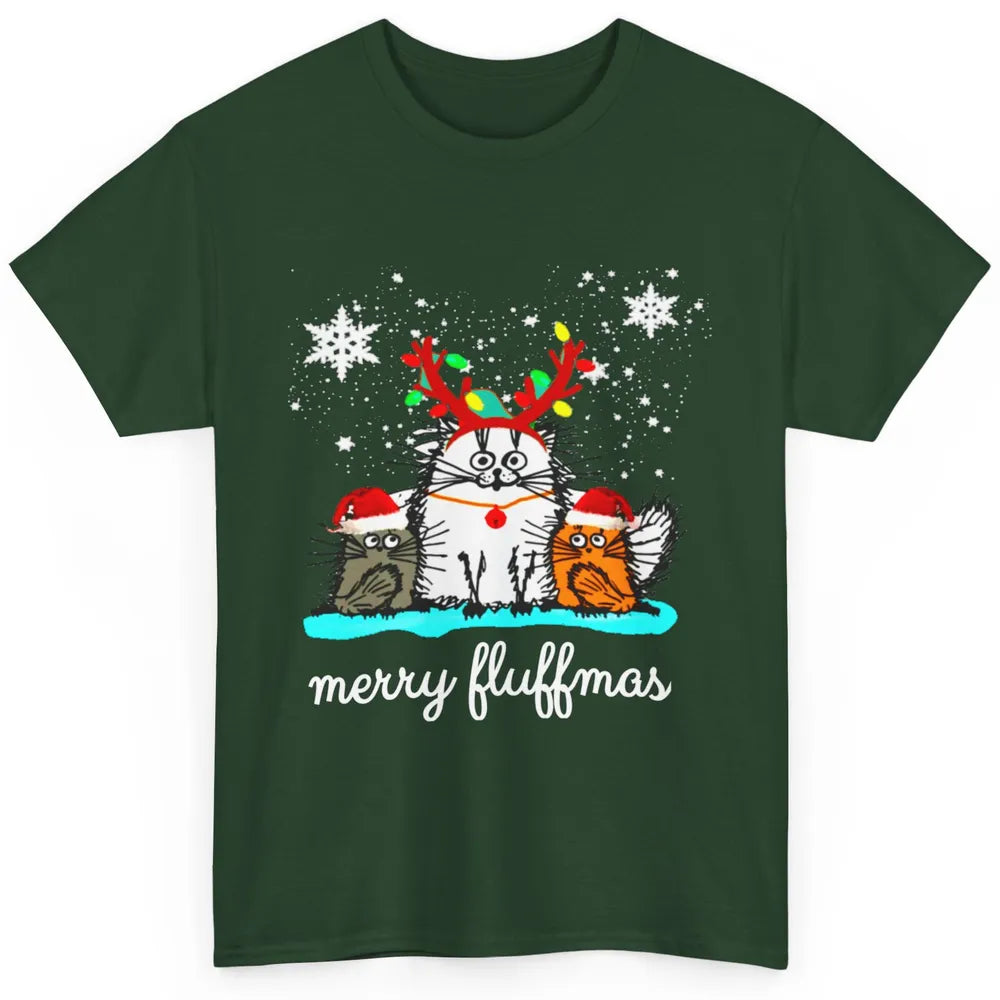 Merry Christmas Fluffmas Cat Santa Claus Hat Xmas Tree Light Classic Unisex T-Shirt