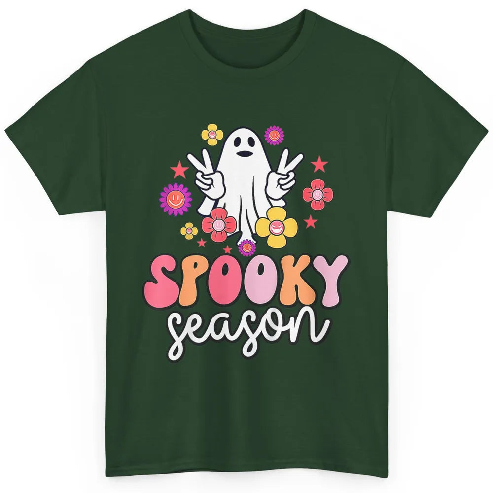 Floral Ghost Boo Groovy Moon Vintage Halloween Spooky Season Classic Unisex T-Shirt