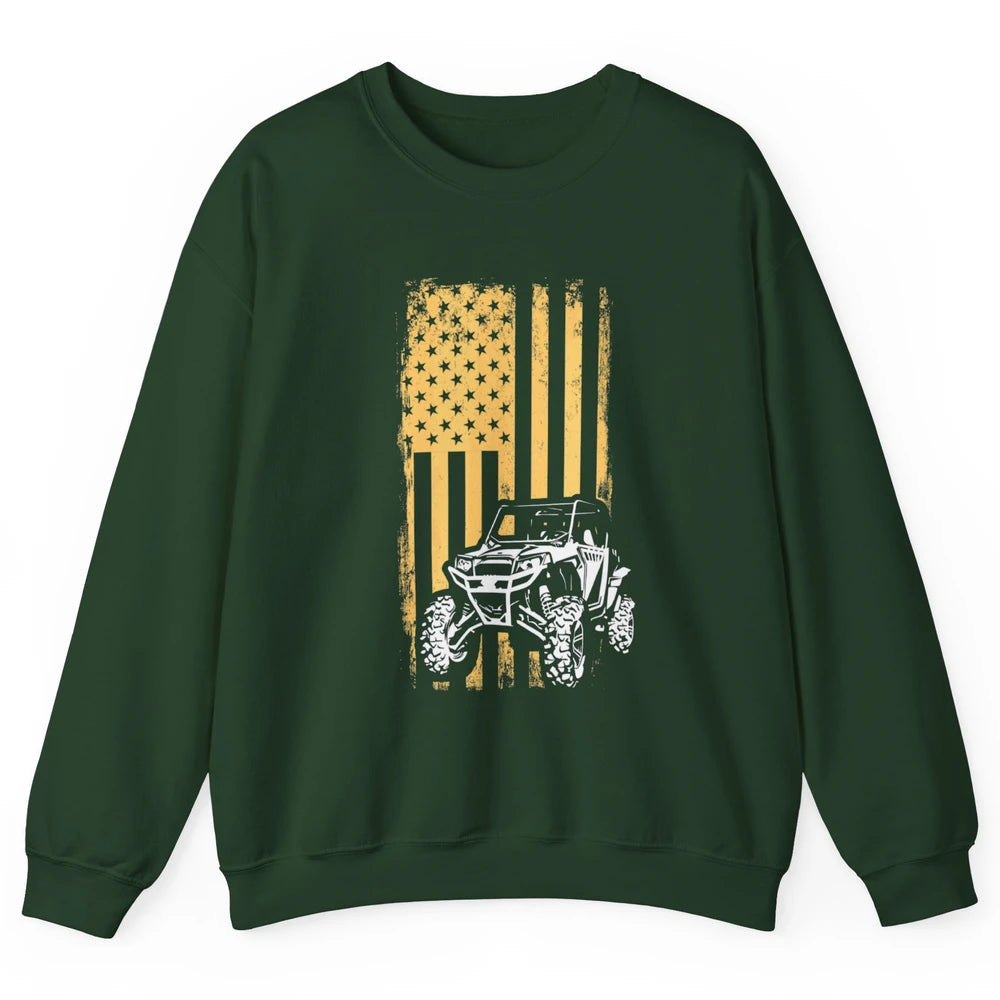 Retro UTV American Flag 4 Wheel Mud Riding SXS Life Offroad Unisex Crewneck Sweatshirt