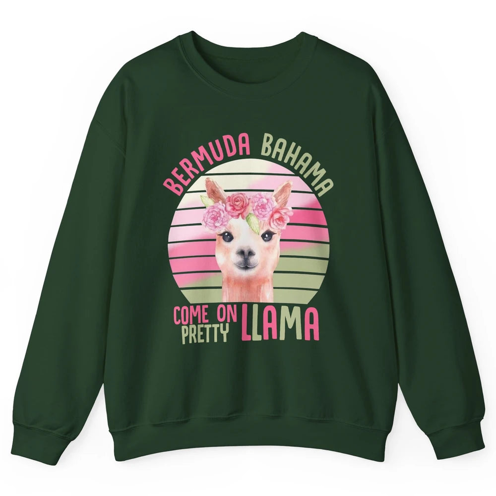 Vintage Cute Llama Bermuda Bahama Come On Pretty Llama Lover Unisex Crewneck Sweatshirt