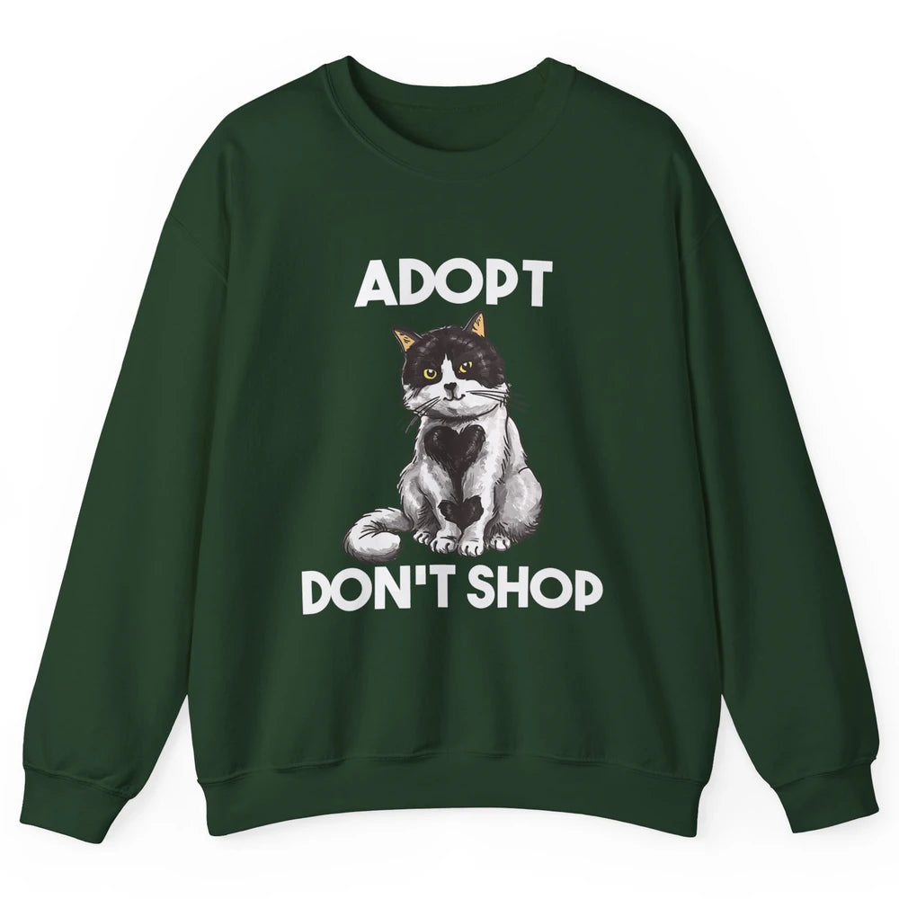 Adopt Dont Shop Black White Cat Rescue Animal Pet Rescuer Unisex Crewneck Sweatshirt