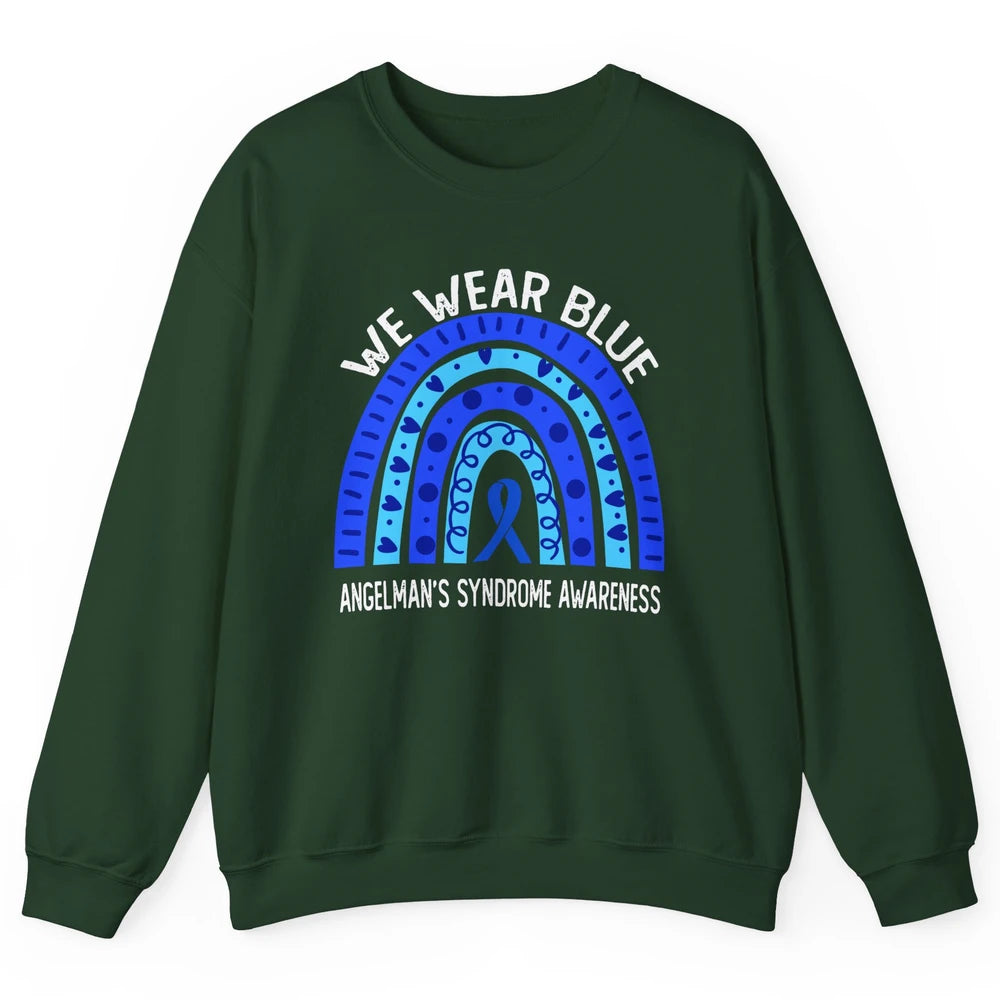 We Wear Blue For Angelman's Syndrome Blue Ribbon Rainbow Unisex Crewneck Sweatshirt