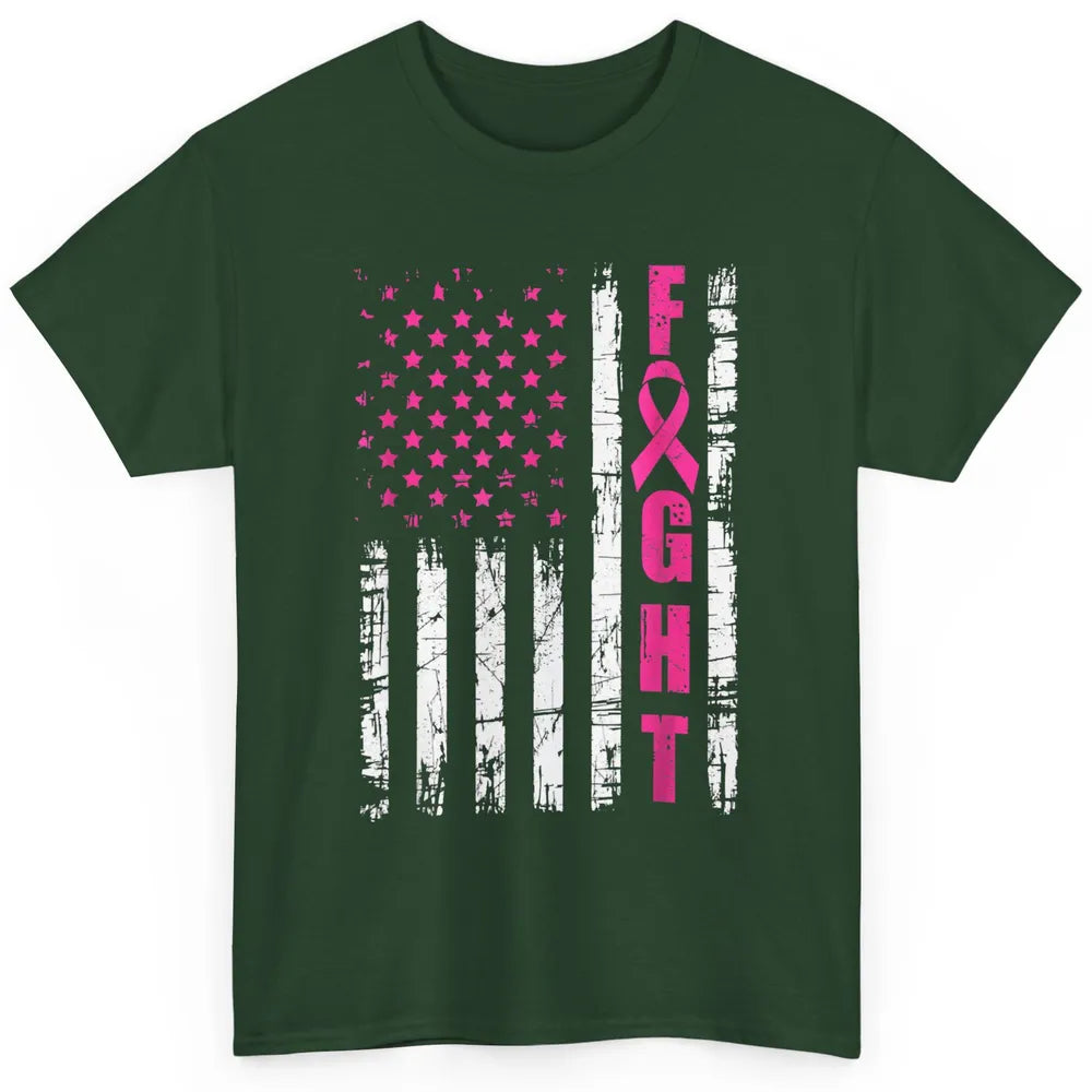 American Flag Fight Vintage Pink Ribbon Breast Cancer Month Classic Unisex T-Shirt