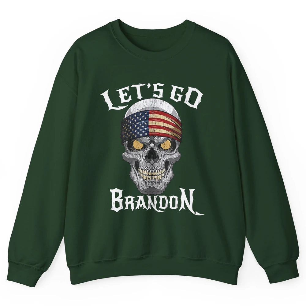 Retro Skull US Flag Let's Go Brandon Anti Biden Pro America Unisex Crewneck Sweatshirt