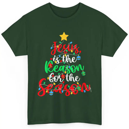 Merry Christmas Jesus The Reason For Season Xmas Tree Lights Classic Unisex T-Shirt