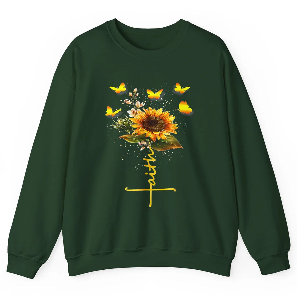 Vintage Faith Cross Sunflower Butterfly Christian Jesus God Unisex Crewneck Sweatshirt