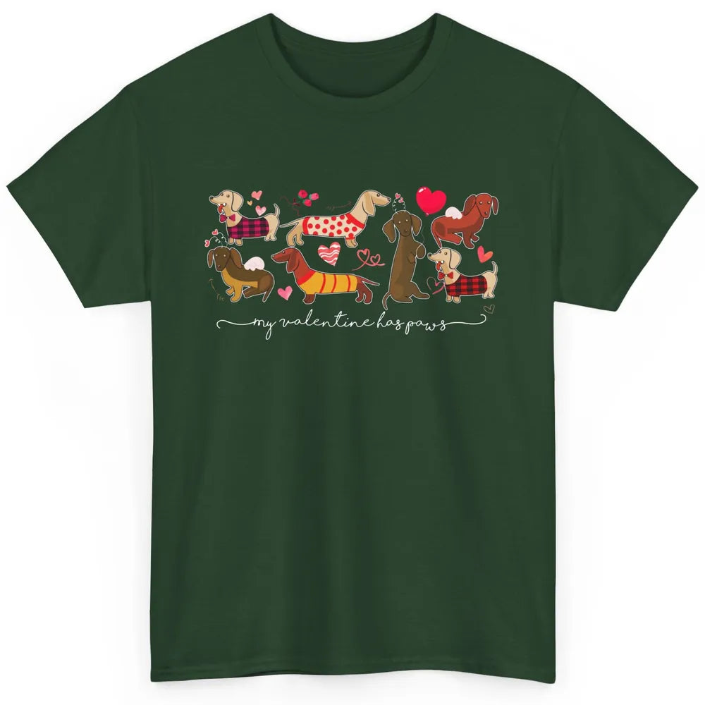 Cute My Valentine Has Paws Dachshund Valentines Day Dog Mom Classic Unisex T-Shirt