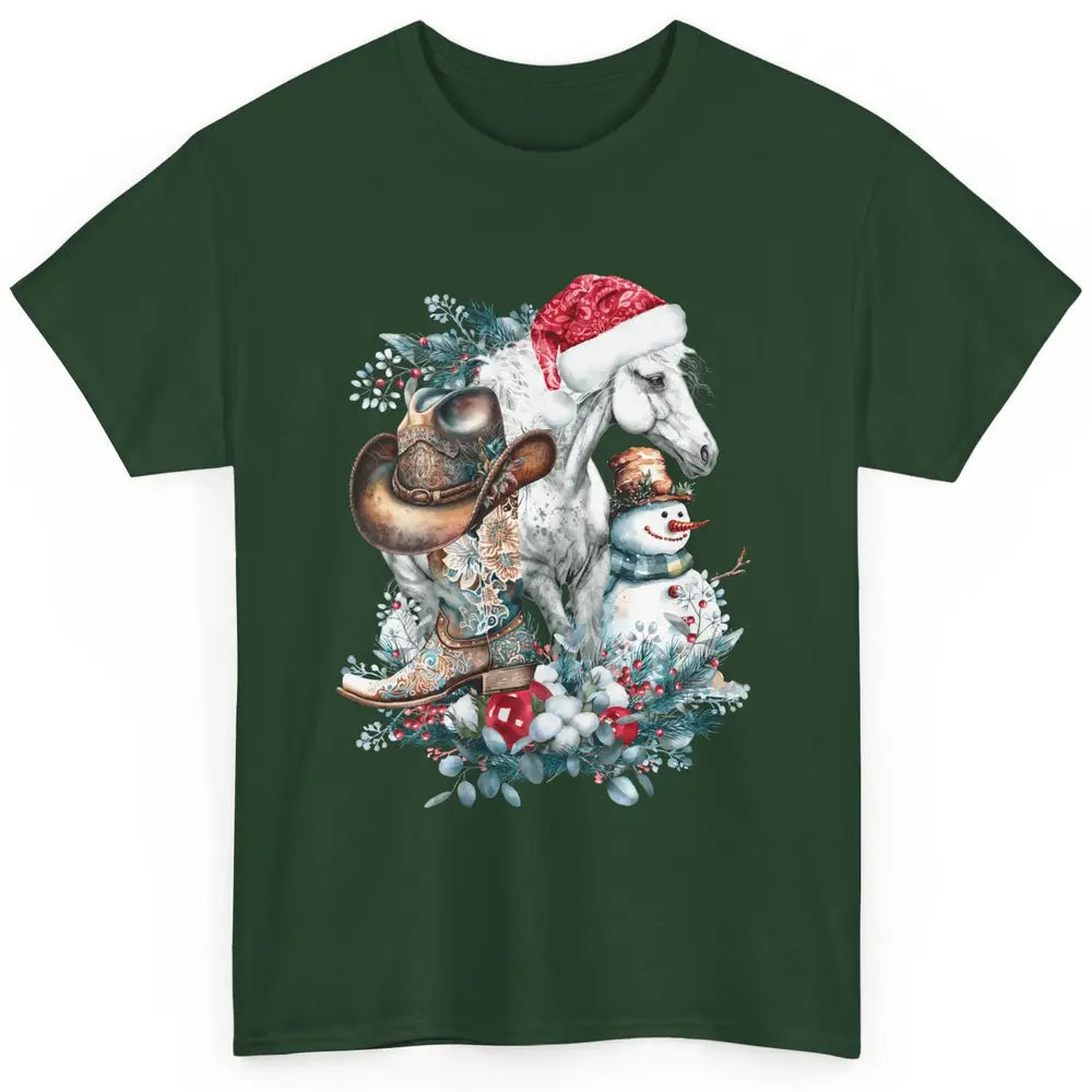 Merry Christmas Horse Howdy Cowboy Hat Boots Xmas Snowman Classic Unisex T-Shirt