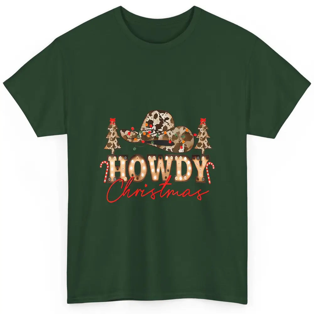 Merry Christmas Howdy Xmas Pine Trees Leopard Cowboy Hat Classic Unisex T-Shirt