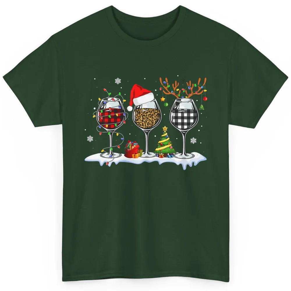 Merry Christmas Funny Red Wine Glass Santa Hat Reindeer Xmas Classic Unisex T-Shirt