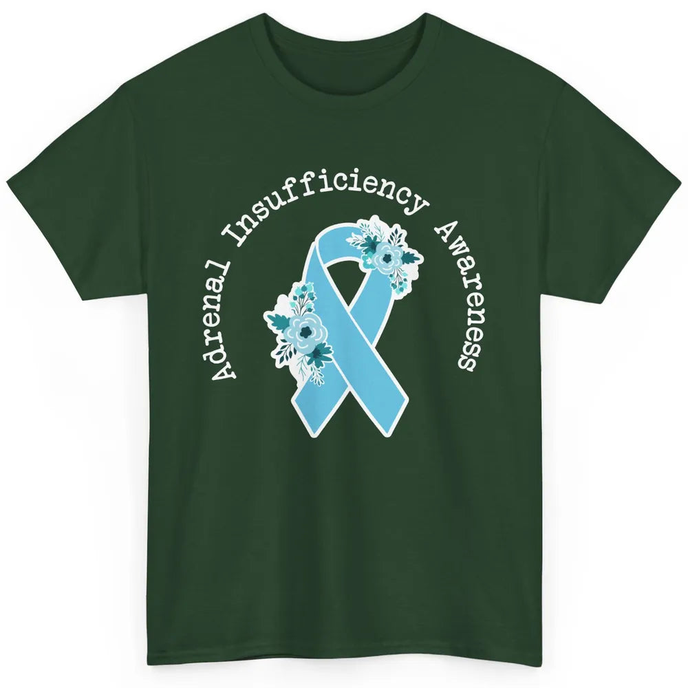 Adrenal Insufficiency Awareness Floral Light Blue Ribbon Classic Unisex T-Shirt