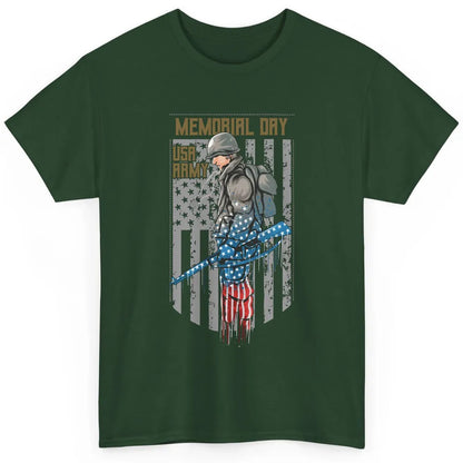 US Army Veteran With Gun American Flag US Pride Memorial Day Classic Unisex T-Shirt