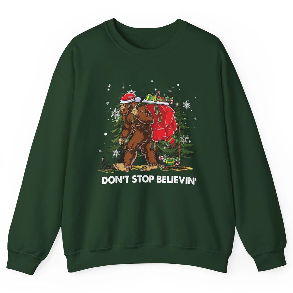 Funny Santa Bigfoot Don’t Stop Believing Christmas Tree Gift Unisex Crewneck Sweatshirt