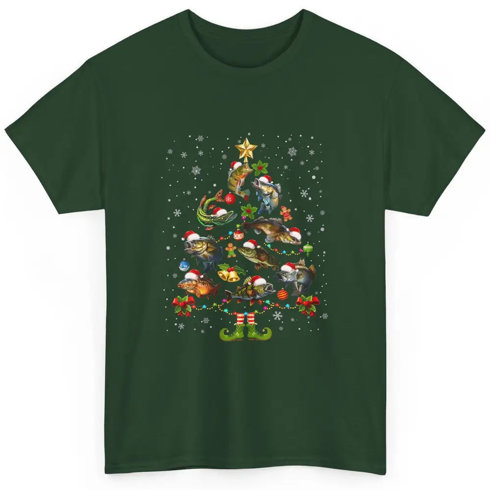 Merry Christmas Fishmas Fishing Tree Fisherman Xmas Lights Classic Unisex T-Shirt