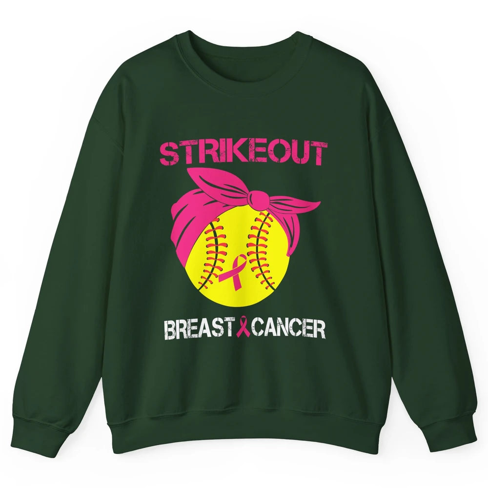 Softball Breast Cancer Awareness Strike Out Pink Ribbon Gift Unisex Crewneck Sweatshirt