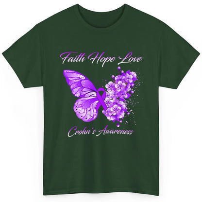 Faith Hope Love Butterfly Purple Crohns Disease Awareness Classic Unisex T-Shirt