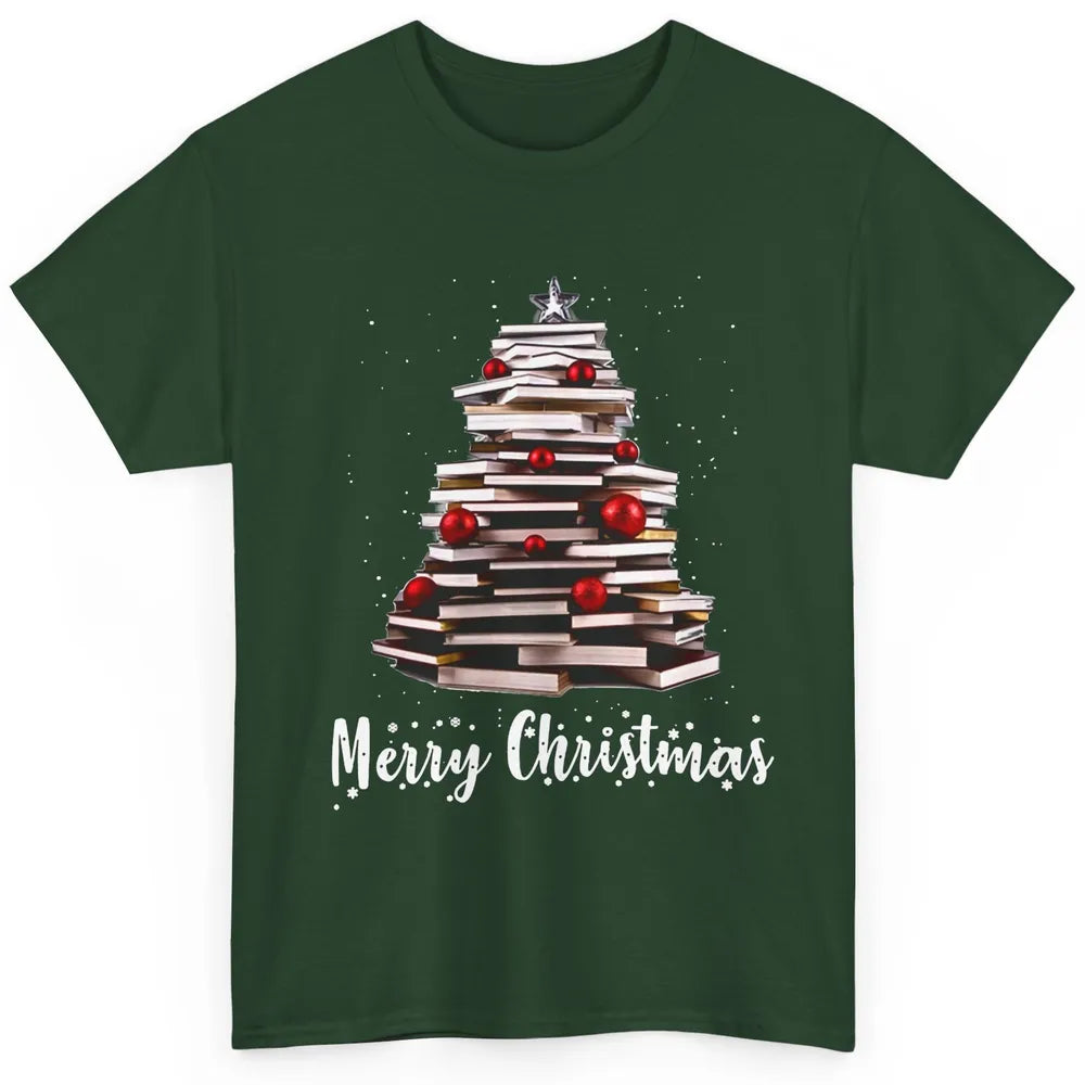 Funny Book Christmas Tree Book Reading Lovers Chritmas Gift Classic Unisex T-Shirt