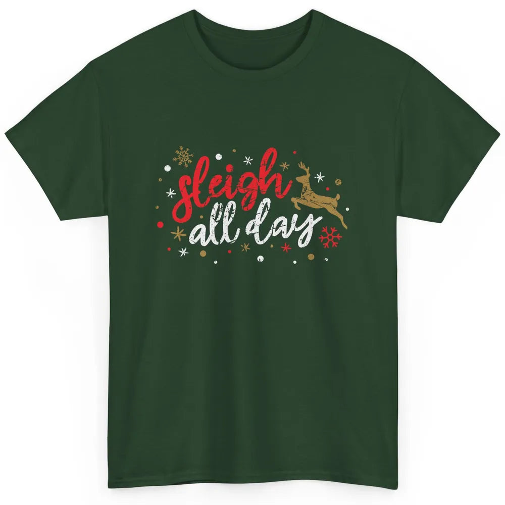 Sleigh All Day Xmas Reindeer Retro Merry Christmas Lights Classic Unisex T-Shirt