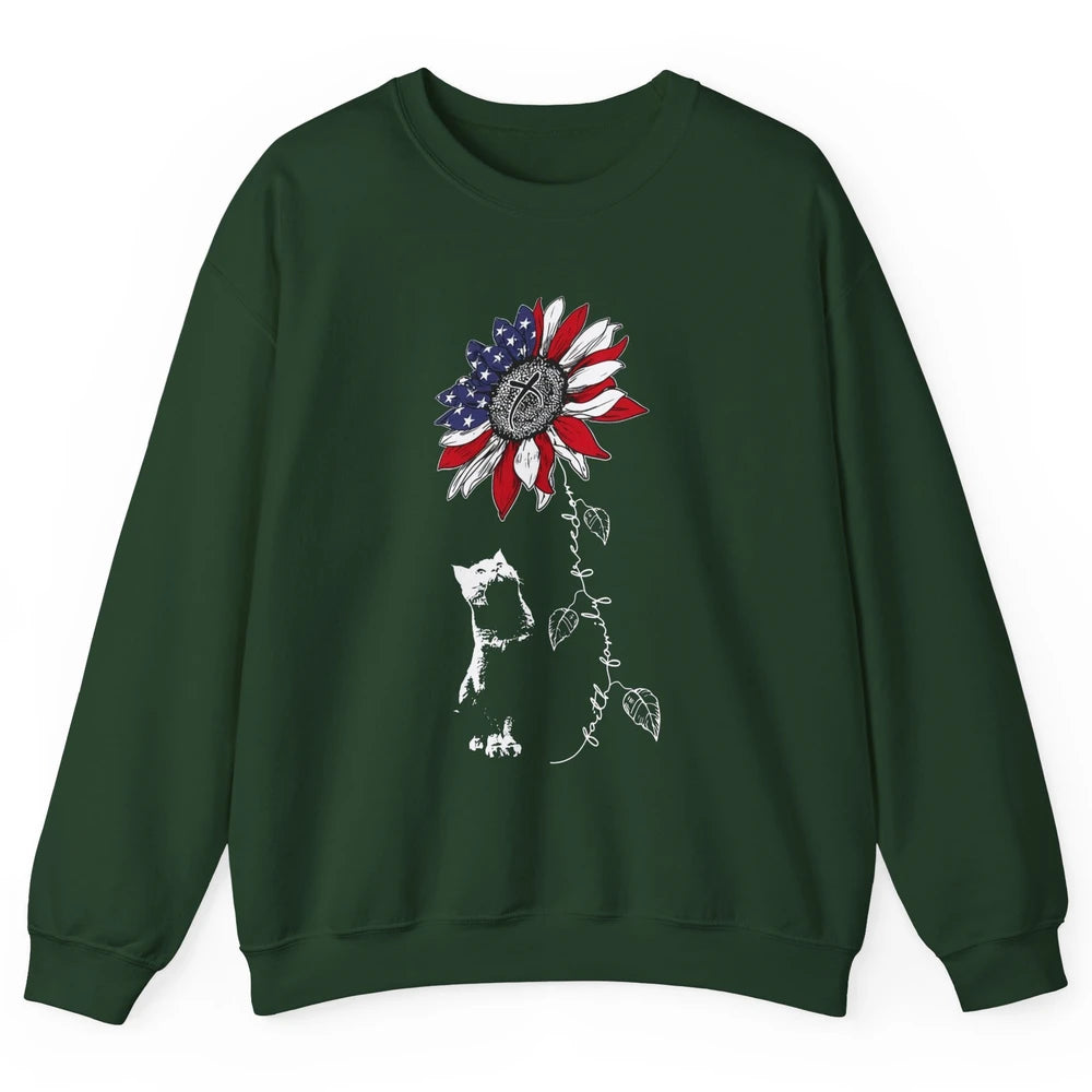 Cat Sunflower 4th Of July Patriotic Faith Family Freedom Unisex Crewneck Sweatshirt