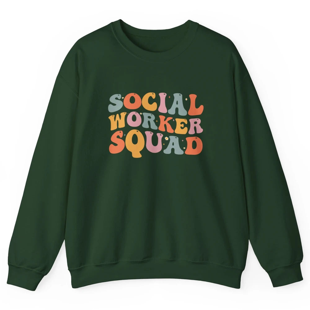 Social Worker Squad Groovy Retro Vintage Rainbow Social Work Unisex Crewneck Sweatshirt