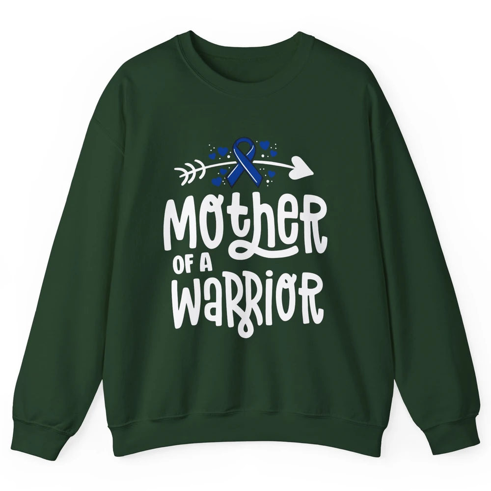 Warrior Mother Colon Cancer Colorectal Dark Blue Ribbon Unisex Crewneck Sweatshirt