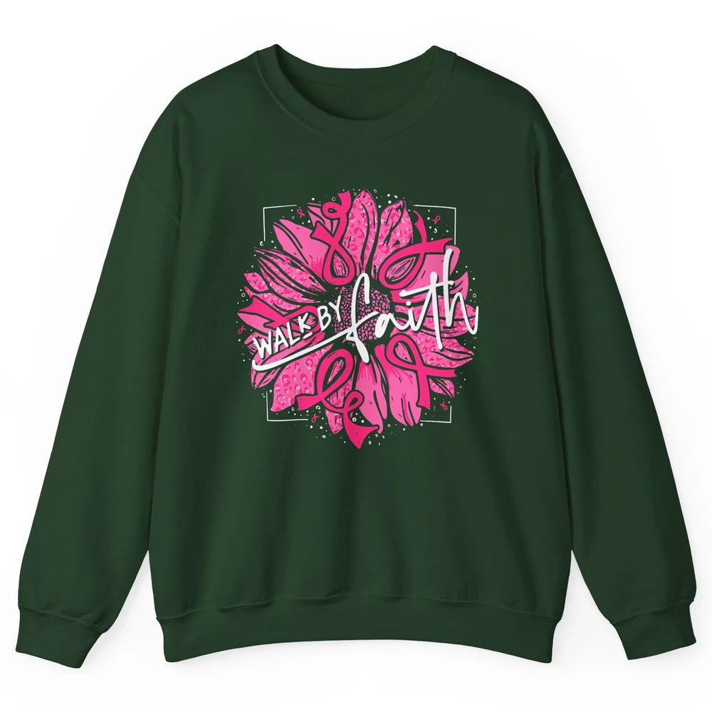 Walk By Faith Breast Cancer Awareness Pink Ribbon Sunflower Unisex Crewneck Sweatshirt