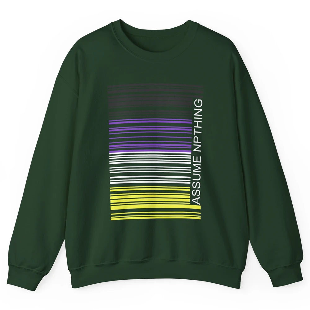 Assume Nothing Barcode Non Binary Genderqueer Pride Month Unisex Crewneck Sweatshirt