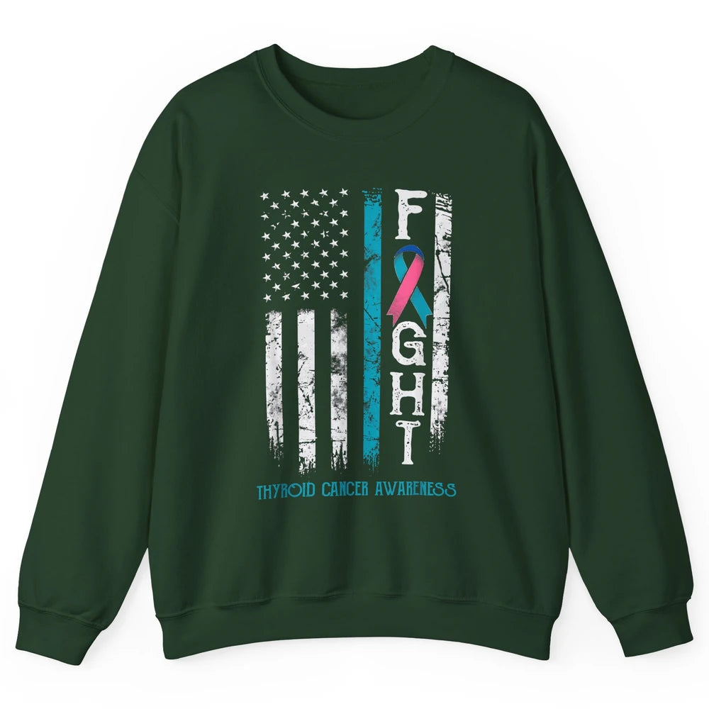 Thyroid Cancer Awareness Blue Pink Teal Ribbon Fight Flag Unisex Crewneck Sweatshirt